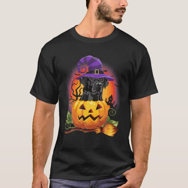 Camiseta Pumpkin Halloween Dog Lover de bruxa negra (Frente)