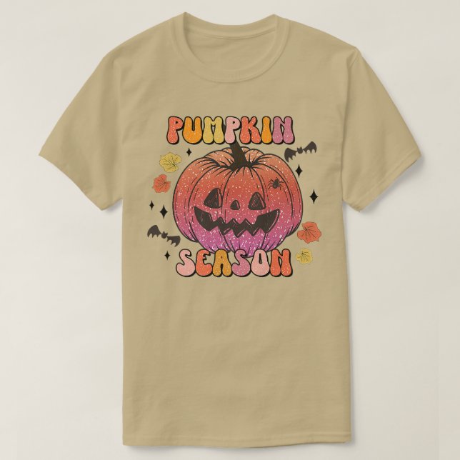 Camiseta Pumpkin Happy Face Pumpkin Season Retro Queda (Frente do Design)