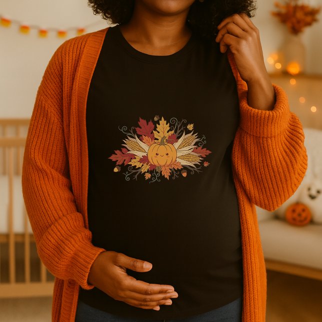 Camiseta Pumpkin Harvest Maternity Halloween Fall Bump (Criador carregado)