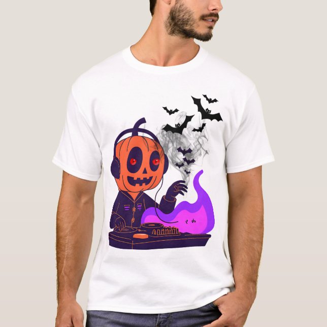 Camiseta Pumpkin Head DJ - Partido Spooky Vibes Tee 🎧 🎃 (Frente)