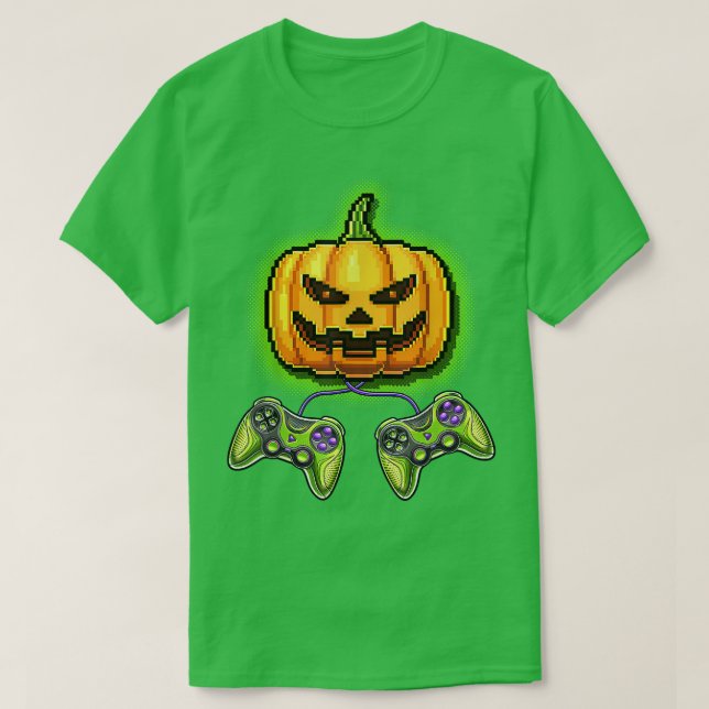 Camiseta Pumpkin Jack-O-Lantern Video Game Controller Hallo (Frente do Design)
