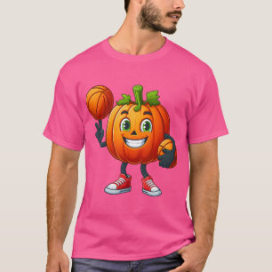 Camiseta Pumpkin Jogando Basquete Engraçado Esportes