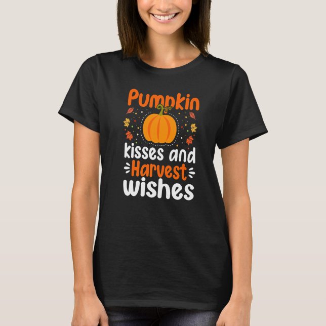 Camiseta Pumpkin Kisses E Colheita Desejam O Dia das Bruxas (Frente)