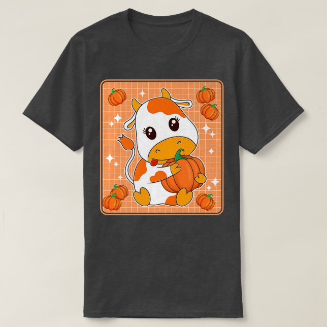 Camiseta Pumpkin Laranja Impressão Kawaii Aestheti (Frente do Design)
