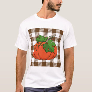 Camiseta Pumpkin Laranja no Padrão Marrom Branco Verificado