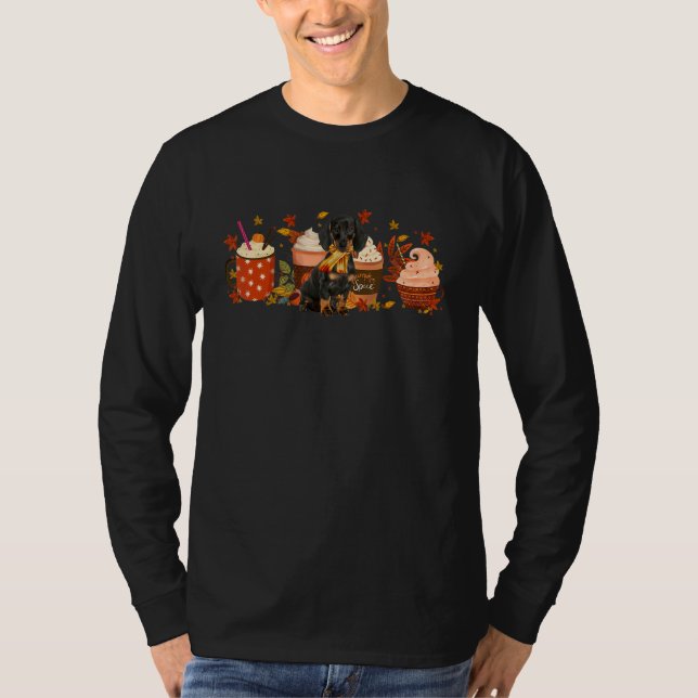 Camiseta Pumpkin Latte Coffee Cups Dachshund Fall Vibes Tha (Frente)