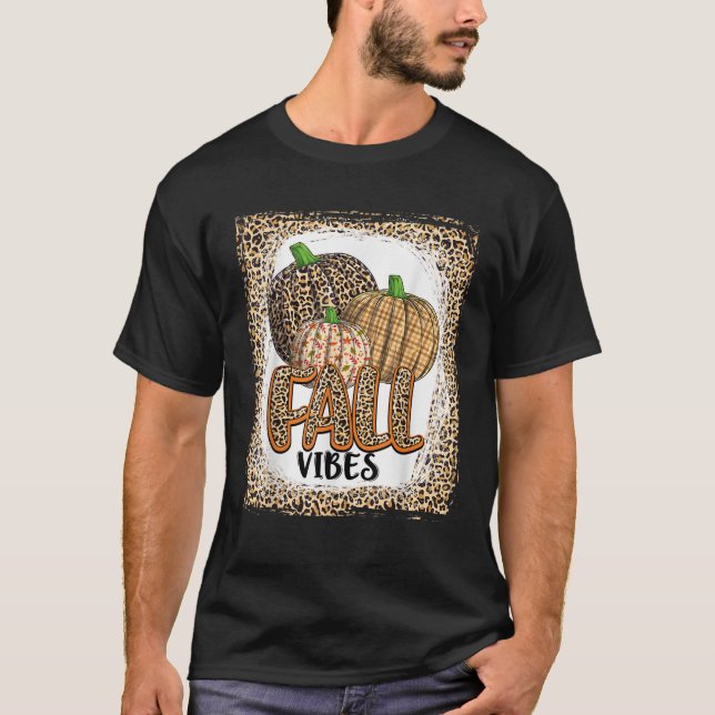Camiseta Pumpkin Leopard Imprime Fall Vibes dia graças meni (Frente)