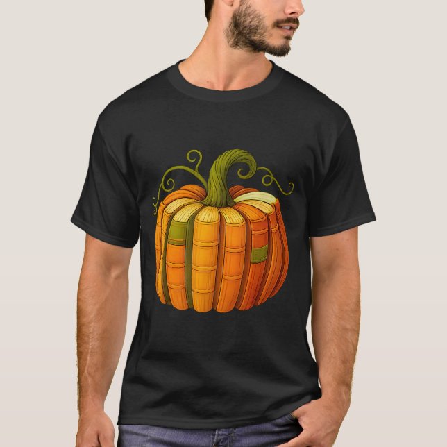 Camiseta Pumpkin Made Out Of Books Tee Reading Halloween Te (Frente)