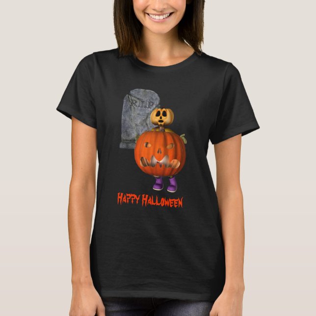 Camiseta Pumpkin Man Tombstone Halloween Engraçado (Frente)