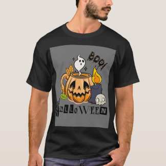 Camiseta Pumpkin Mug assombrado com Ghost-Spooky Boo! Camis