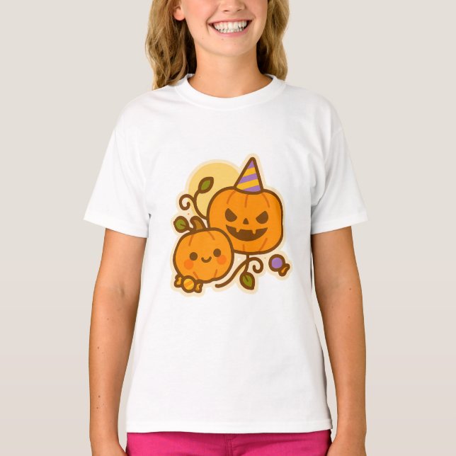 Camiseta Pumpkin Pals - Kawaii Halloween (Frente)