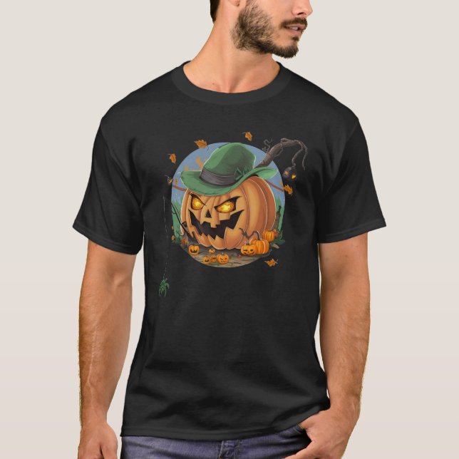 Camiseta Pumpkin Pescador Dia de as Bruxas engraçado de pes (Frente)