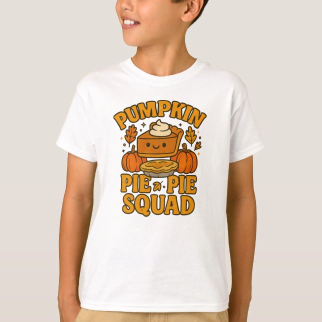 Camiseta Pumpkin Pie Squad, Crianças de Ação de Graças (Frente)
