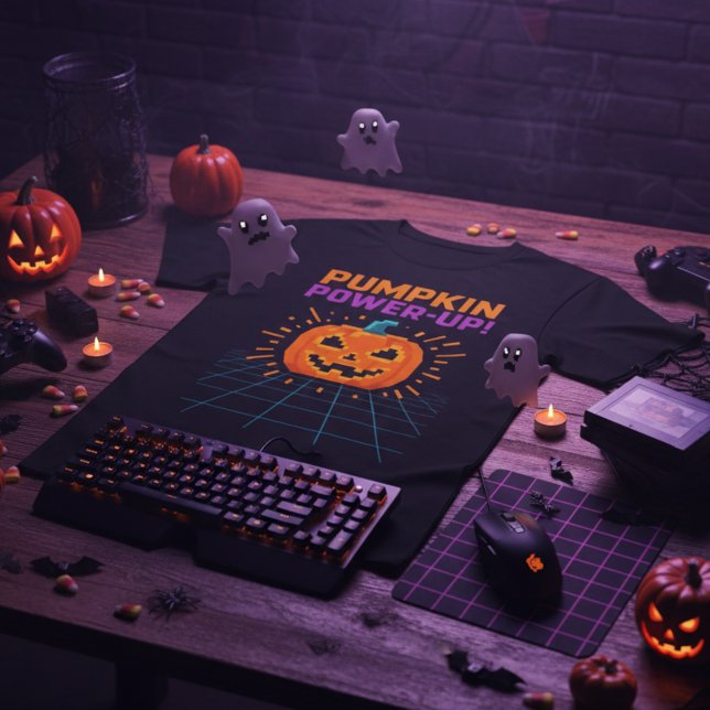 Camiseta Pumpkin Power-Up Retro Gamer Halloween (Criador carregado)