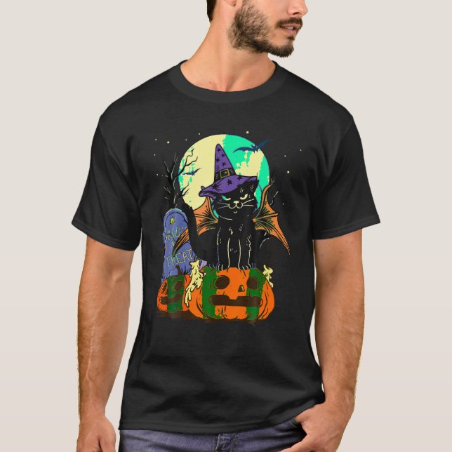 Camiseta Pumpkin preto de bruxa-bruxa raivosa do Halloween (Frente)