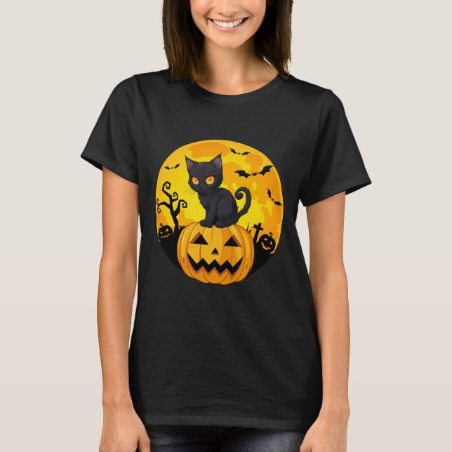 Camiseta Pumpkin Preto do Dia das Bruxas (Frente)