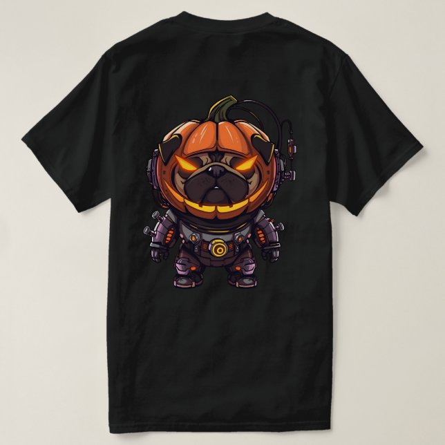 Camiseta Pumpkin Pug Mecha - Grafite do Dia das Bruxas (Verso do Design)