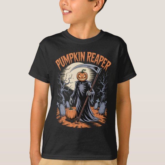 Camiseta Pumpkin Reaper Gothic Halloween Spooky Pumpkin (Frente)