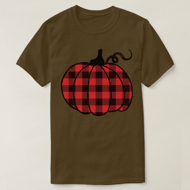 Camiseta Pumpkin Red Buffalo Xadrez Padrão Queda Outono (Frente do Design)