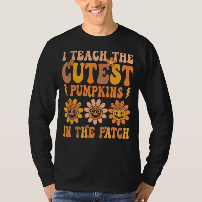 Camiseta Pumpkin Retro Groovy Coolest No Hallowee Do Patch (Frente)