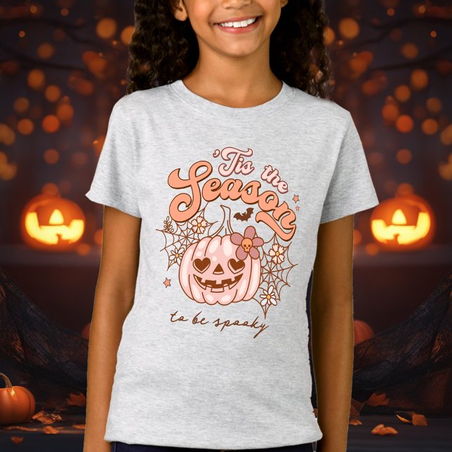 Camiseta Pumpkin Rosa Halloween Retro Hippie Name Girls' (Pink Pumpkin Halloween Retro Hippie Name Girls' T-Shirt)