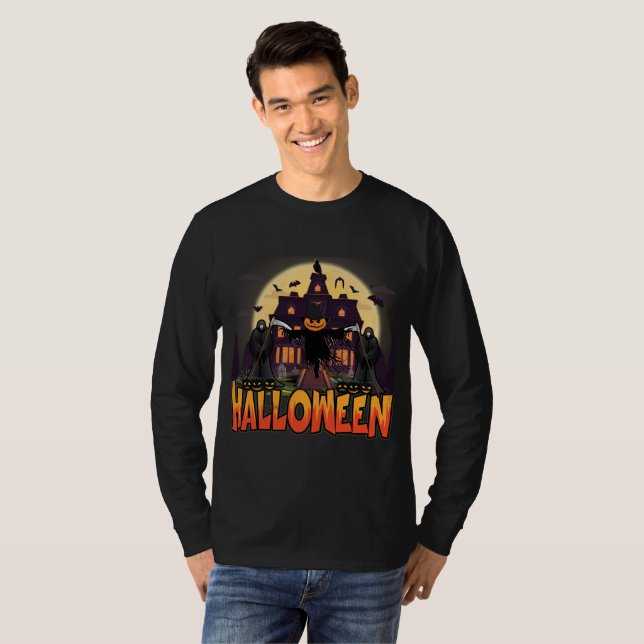 Camiseta Pumpkin Scary House, Halloween (Frente Completa)
