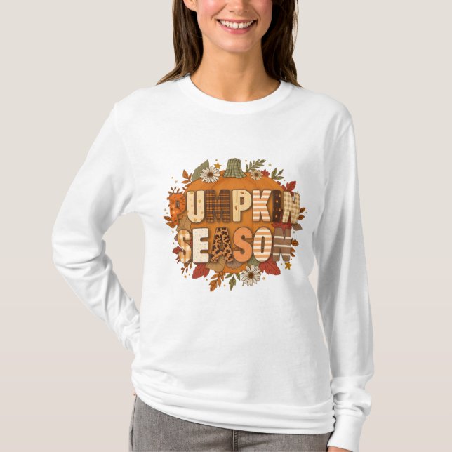 Camiseta  Pumpkin Season – Autumn Flowers & Cozy T-shirt (Frente)