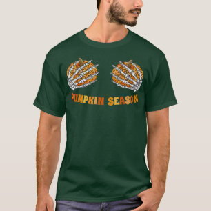 Camiseta Pumpkin Season Leopardo Pumpkin Chest Skeleton Mão
