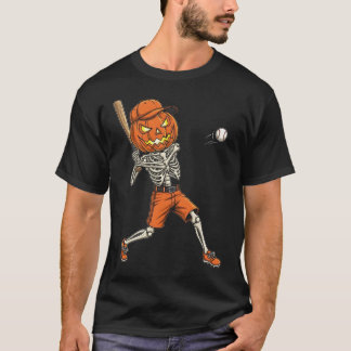 Camiseta Pumpkin Skeleton Batting Baseball Funny Halloween 