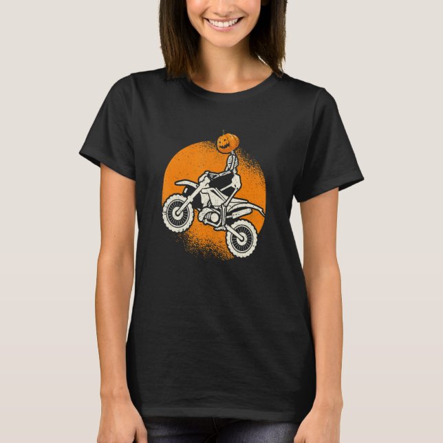 Camiseta Pumpkin Skeleton Dirt Bike Rider Halloween Motocro (Frente)