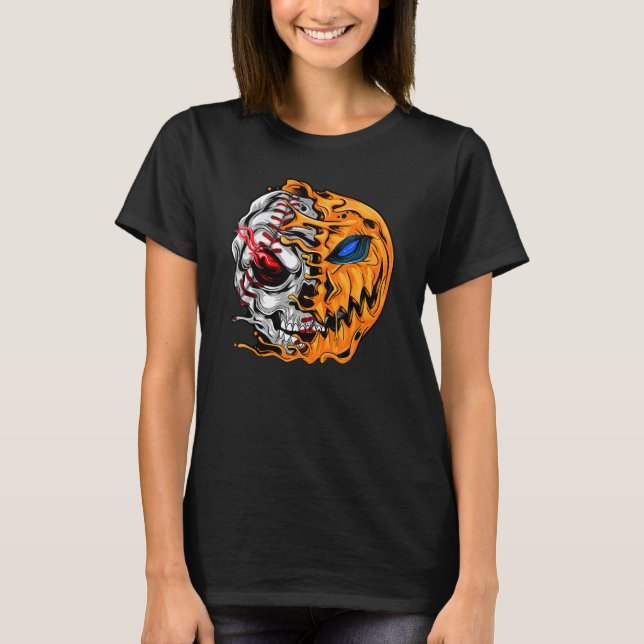 Camiseta Pumpkin Skeleton do Jogador de Beisebol Halloween  (Frente)