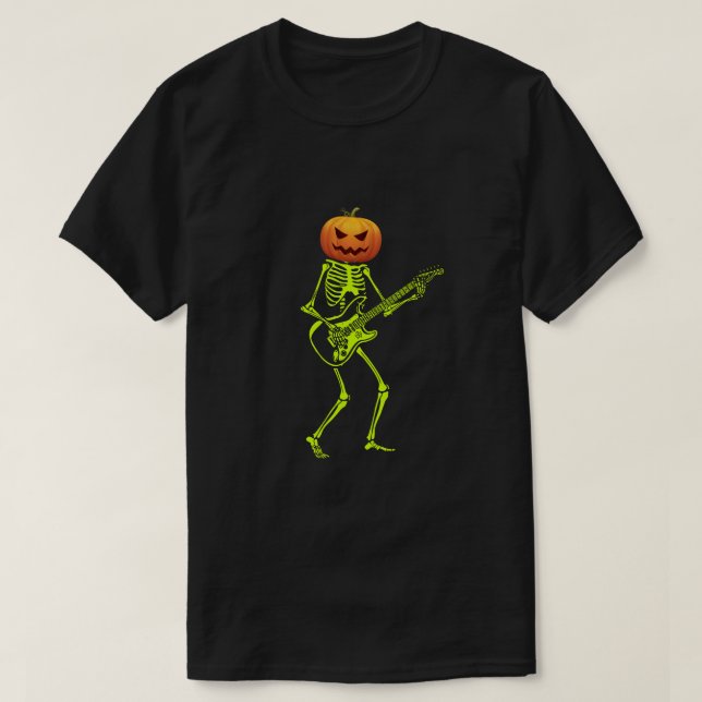 Camiseta Pumpkin Skeleton Play Guitar Figurume Hall (Frente do Design)