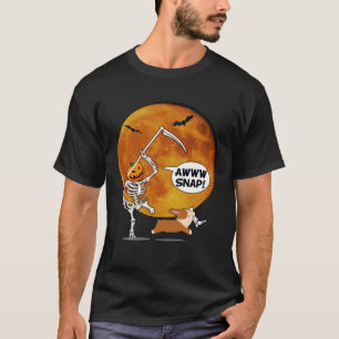Camiseta Pumpkin Skeleton Quebrou Perna Halloween Corgi Rea