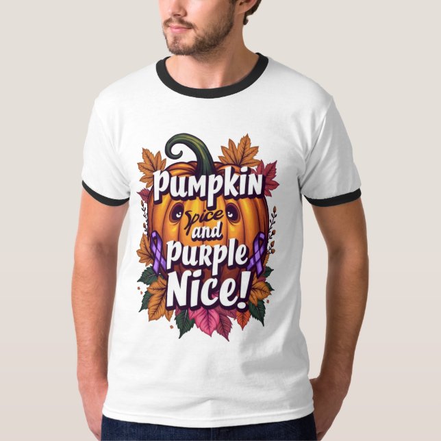 Camiseta Pumpkin Spice e Purple Nice: Engraçadas Queda (Frente)