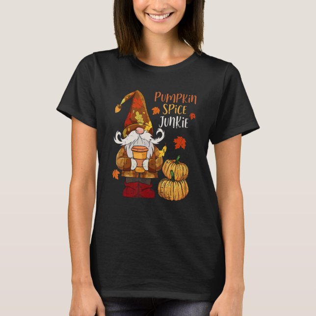 Camiseta Pumpkin Spice Junkie Pumpkin Latte Gnome Thanksgiv (Frente)