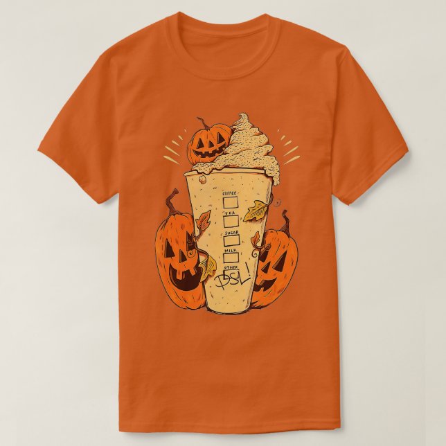Camiseta Pumpkin Spice Lateral Queda Café Quente Calma Outo (Frente do Design)