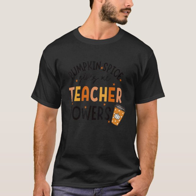 Camiseta Pumpkin Spice me dá poder de professor ação de gra (Frente)