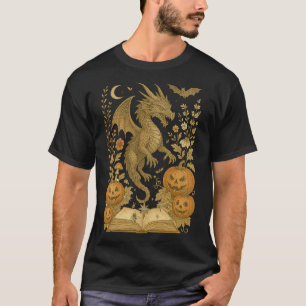 Camiseta Pumpkin Spooky Leitura Ha Do Dragão Floral Retro