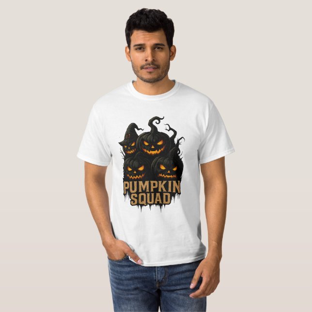 Camiseta Pumpkin Squad – Dark Jack-o’-Lantern Crew (Frente Completa)