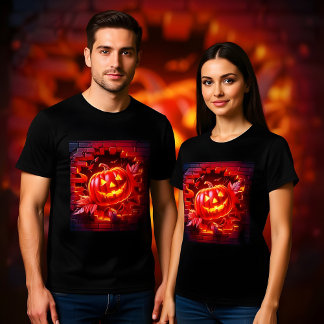 Camiseta Pumpkin Vermelho do Halloween num Buraco na Parede