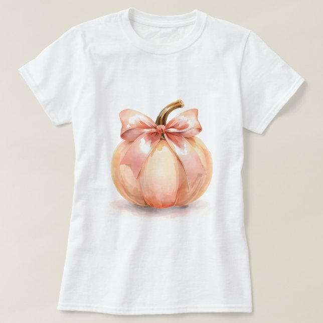Camiseta Pumpkin With Pink Bow Halloween  (Frente do Design)