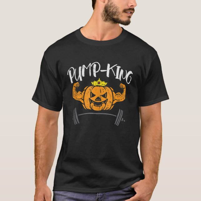 Camiseta PumpKing Pumpkin Pun Halloween Costume Gym Weighti (Frente)
