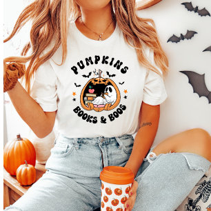 Camiseta Pumpkins Books & Boos - Fantasma Bonito Lendo Hall