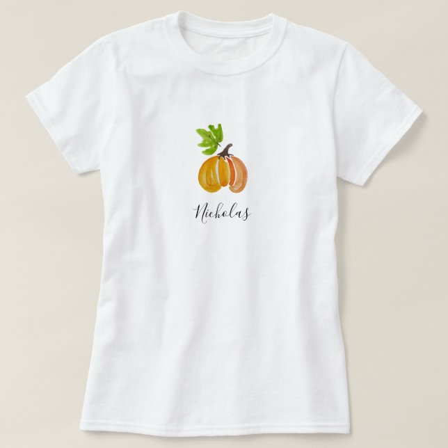 Camiseta Pumpkins de Aquarela de Ação de Graças Personaliza (Frente do Design)