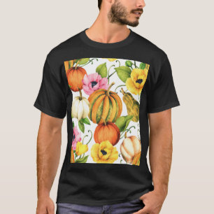 Camiseta Pumpkins Girassóis: Design de padrão de aquarela