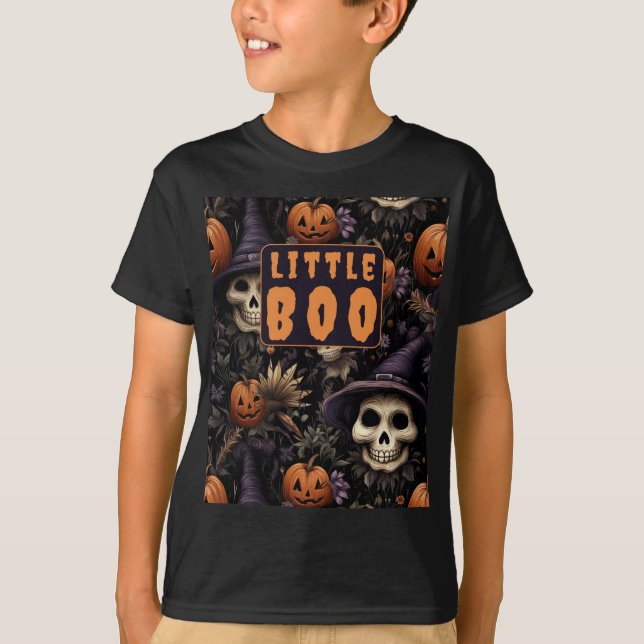 Camiseta Pumpkins Skulls Flói Pequena Família Boo Correspon (Frente)