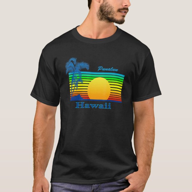 Camiseta Punaluu Hawaii Retro Tropical Beach Sunset (Frente)