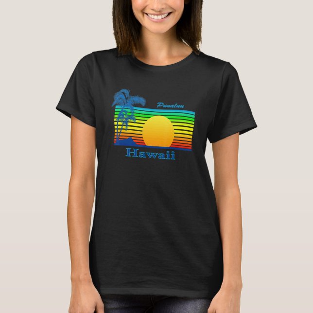 Camiseta Punaluu Hawaii Retro Tropical Beach Sunset (Frente)