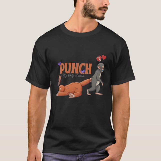 Camiseta ‏Punch‑kun & Plush Monkey – Kawaii para Crianças (Frente)