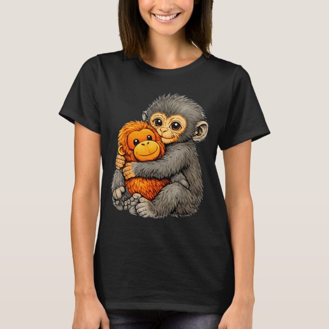 Camiseta Punch monkey funny cute baby animal hugging plush  (Frente)